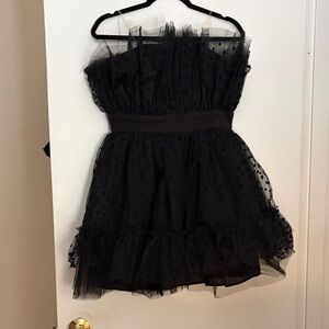 Main Strip Strapless Black Dress